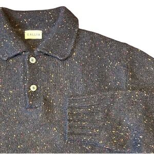 Gallia Mens Navy Blue‎ Alpaca Merino Wool Speckled Knit Polo Sweater Italy